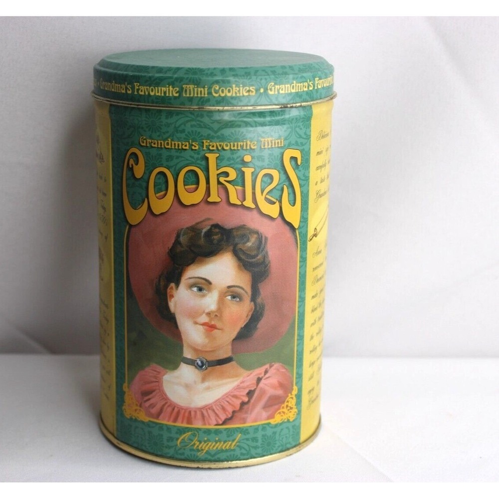 Vintage Grandma's‎ Favourite Mini Cookies Tin 7" tall,  90s Tin with Lid